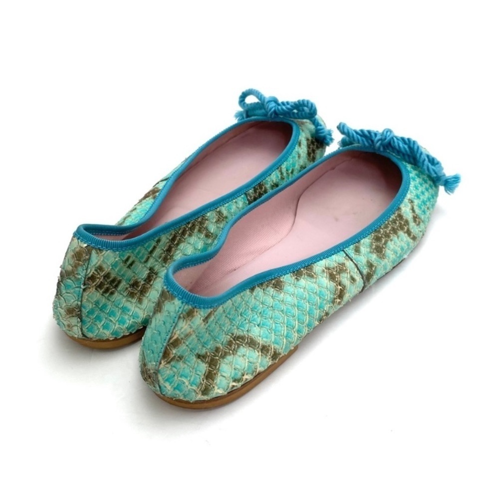 PRETTY Ballerinas Snakeskin Round toe Ballet Flats In Aqua Blue Green Size 8 - Picture 7 of 12